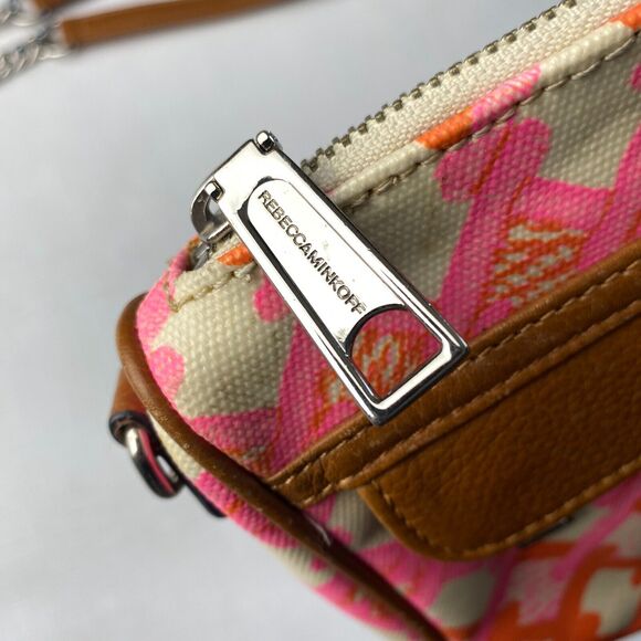 Rebecca Minkoff "MINI MAC" PINK + BROWN LEATHER Crossbody Bag! Long CHAIN STRAP - Picture 8 of 16
